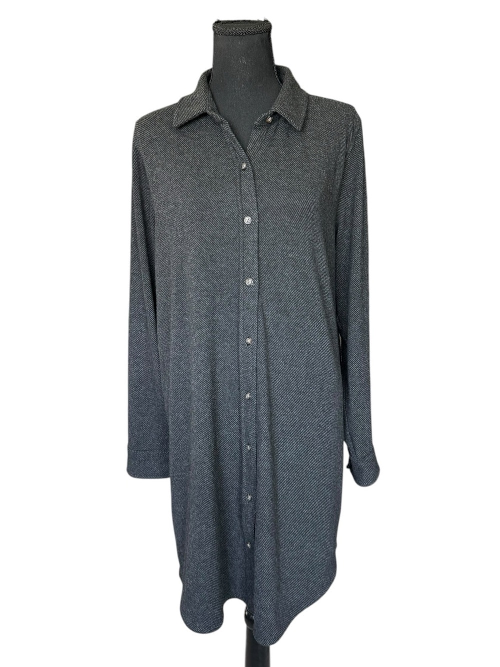 Faherty Legend Sweater Shirt Dress Gray Button Front Stretch Size L